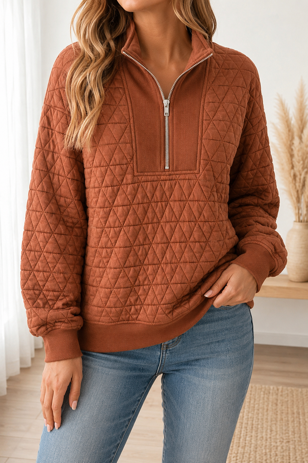 Geo Cozy Quilted Half-Zip