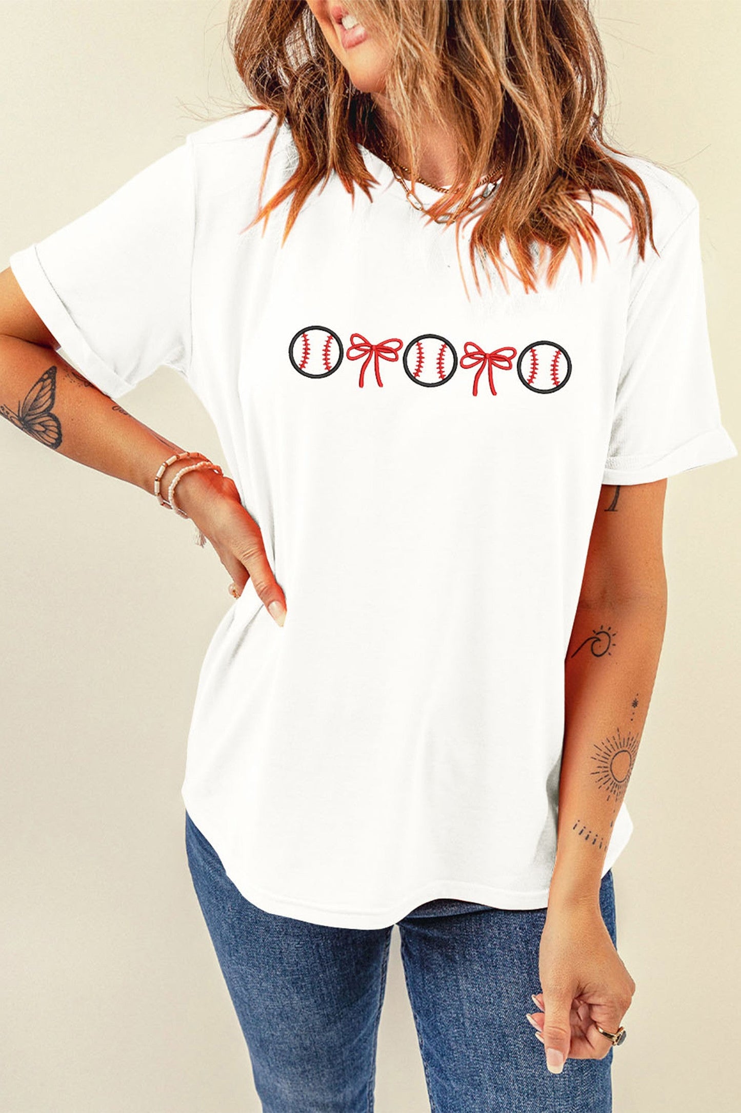 Baseballs & Bows Embroidered Top RTS