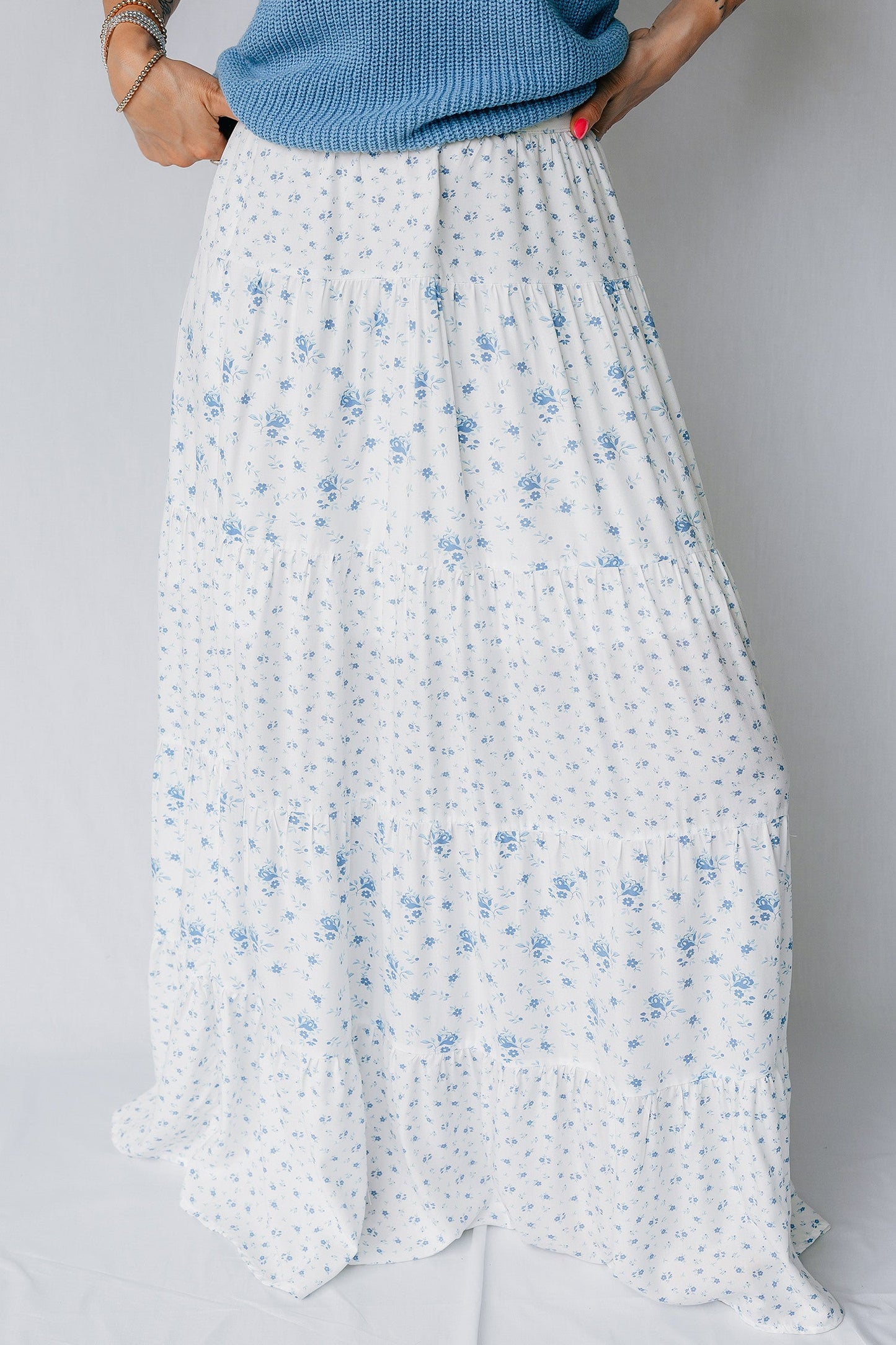 Blue Floral Boho Skirt