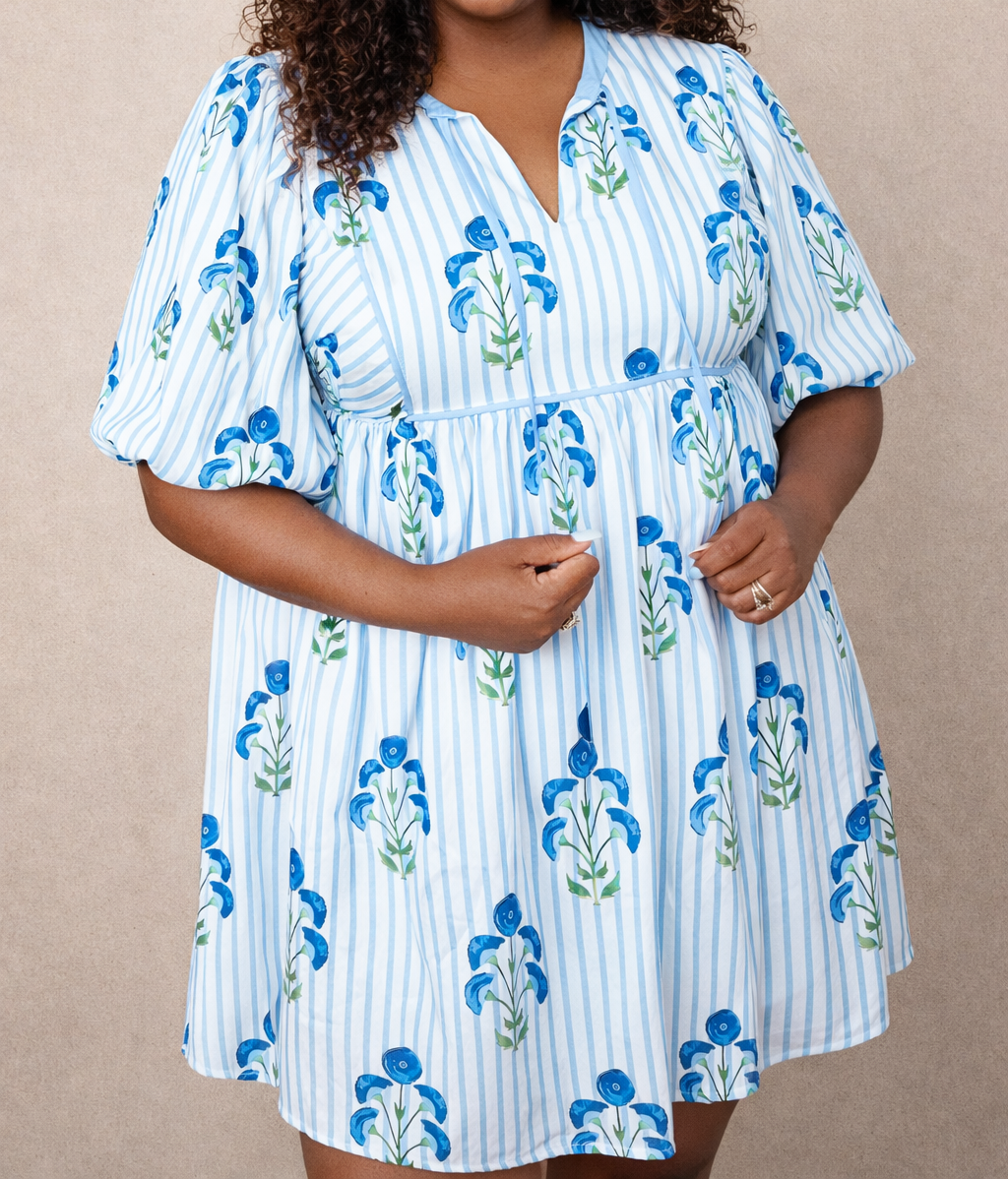Blue Floral Plus Dress