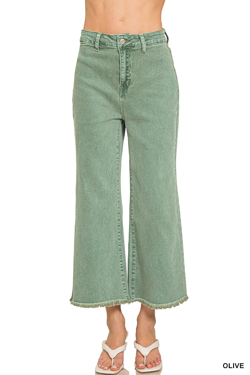 Zenana Cropped Frayed Hem Straight Jeans