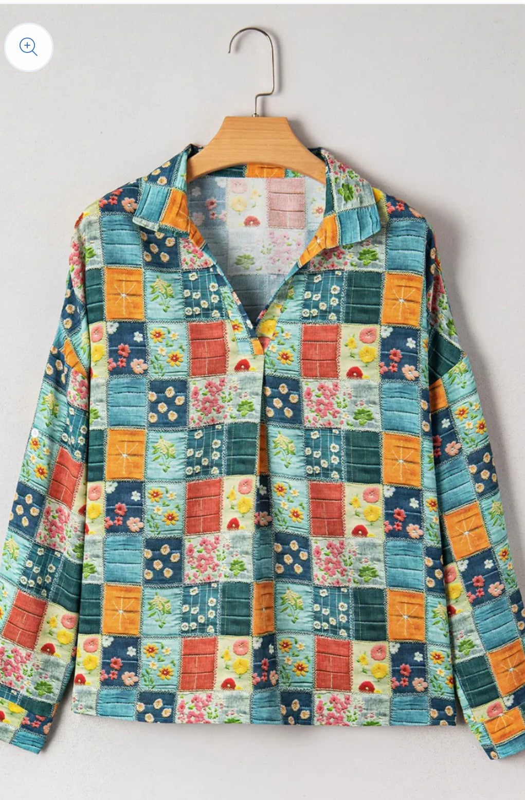 Floral Patchwork V Neck Blouse