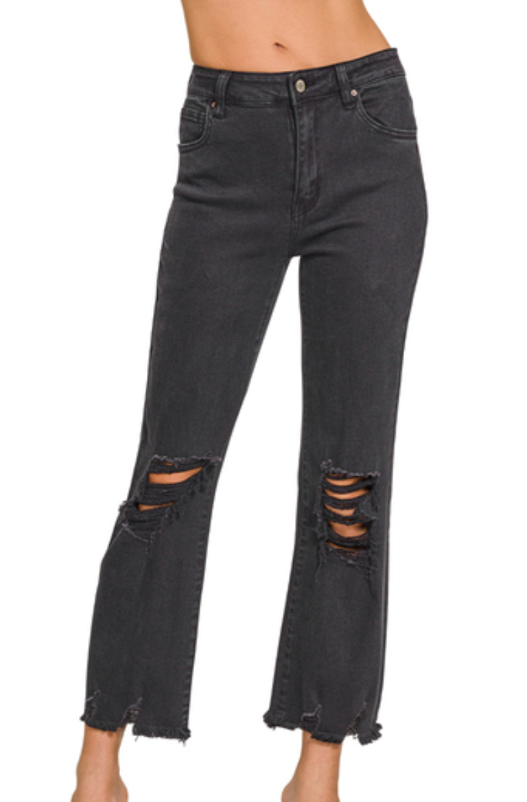 Zenana Distressed Straight Pants