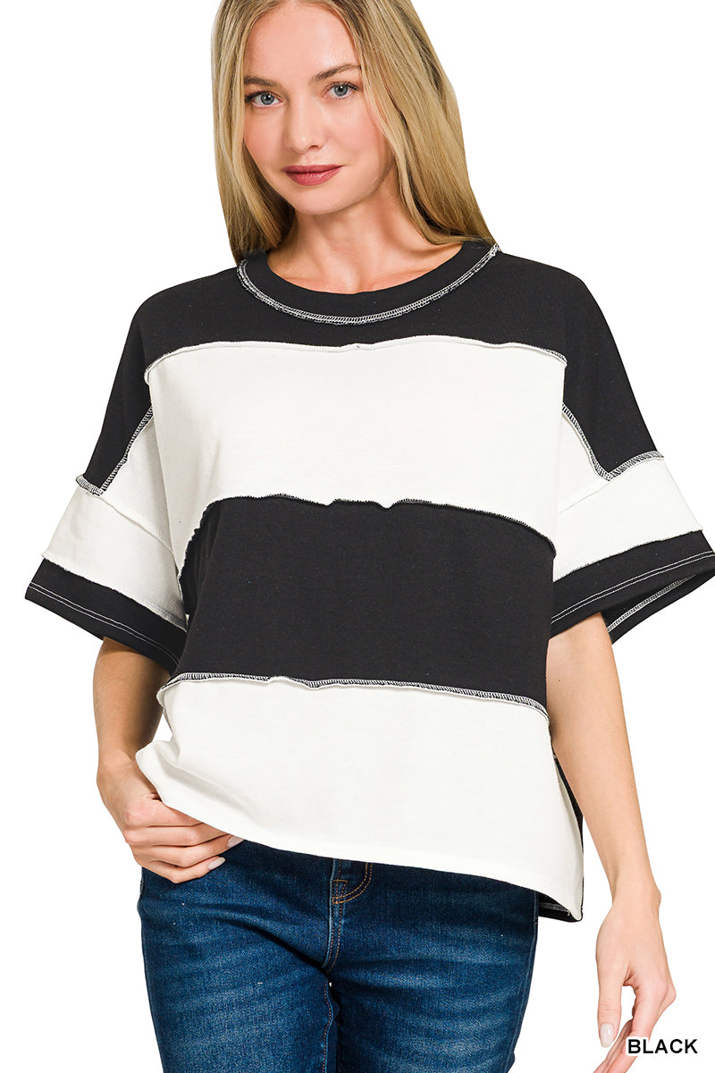 Zenana French-Terry Exposed Seam Top