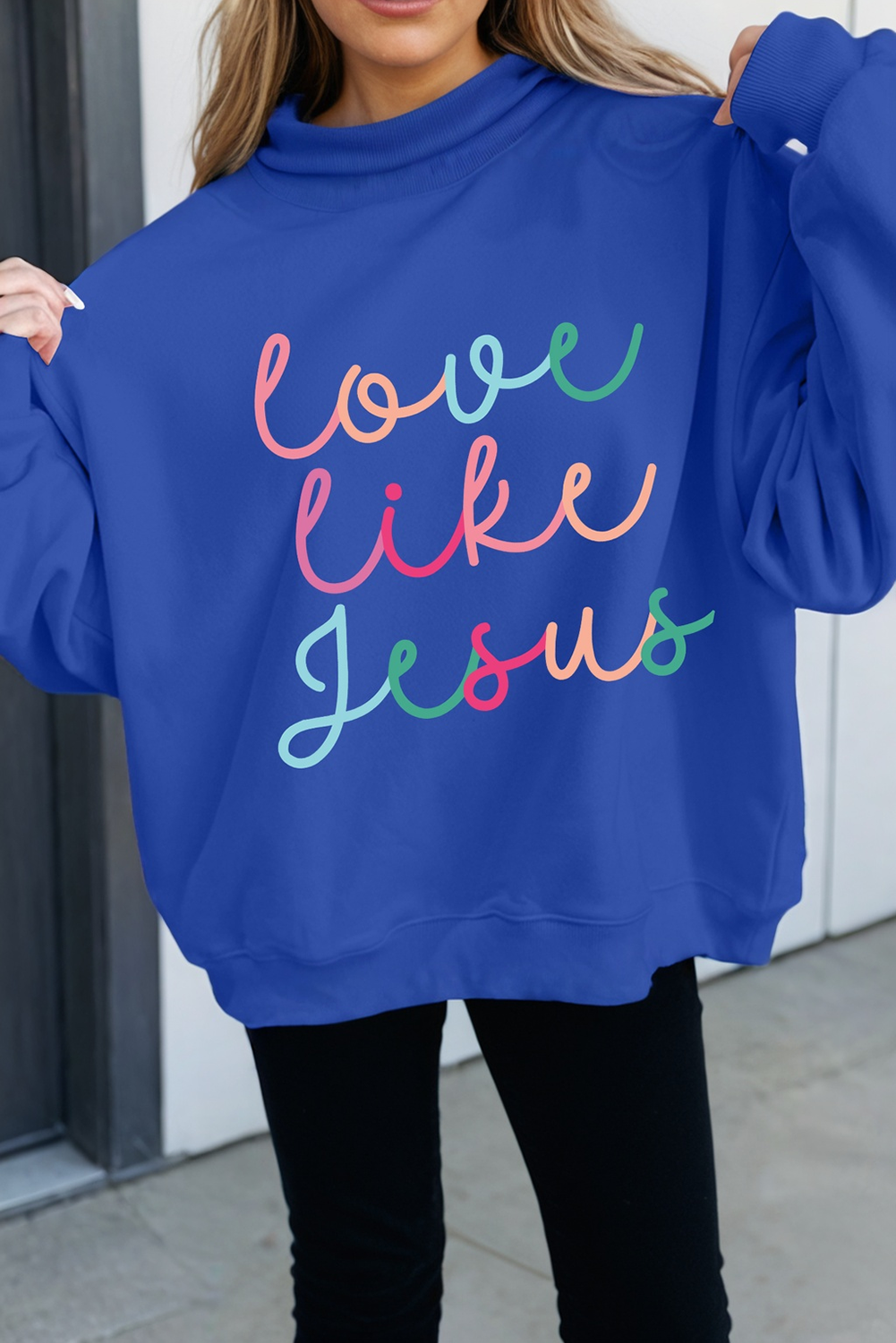 Love Like Jesus Mock Neck Sweatshirt-blue
