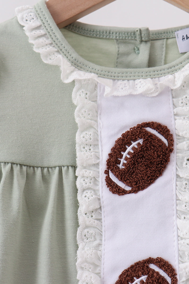 Green football french knot gingham bloomer set up