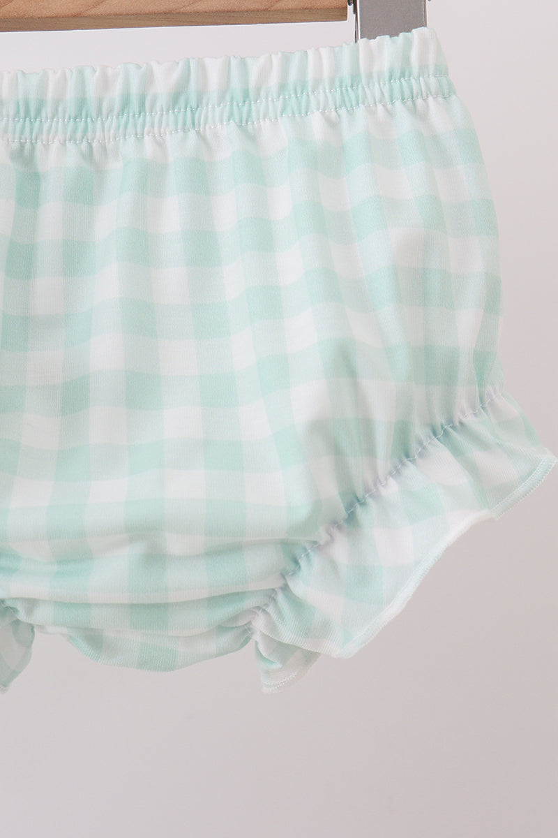 Green football french knot gingham bloomer set up