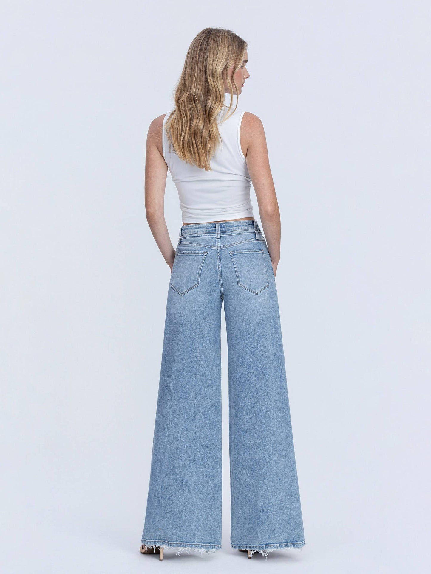 SUPER HIGH RISE DRAWSTRING WAIST PALAZZO JEANS