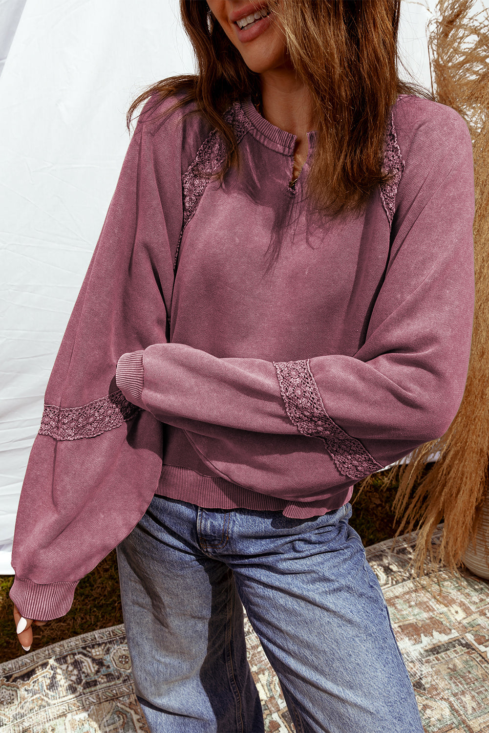 Lace Mineral Wash Baggy Sweatshirt