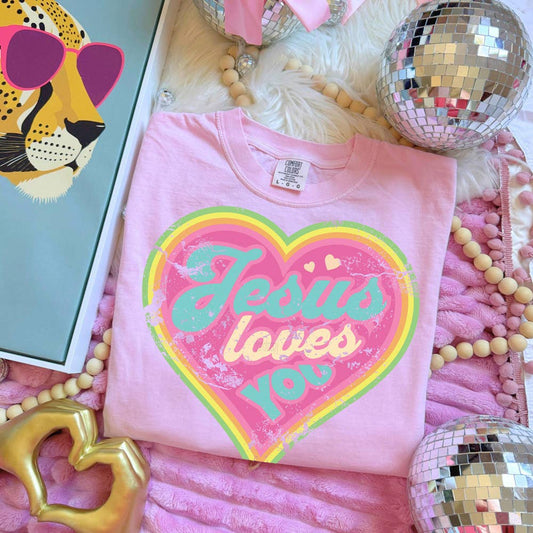 Retro Heart Jesus Loves You Tee