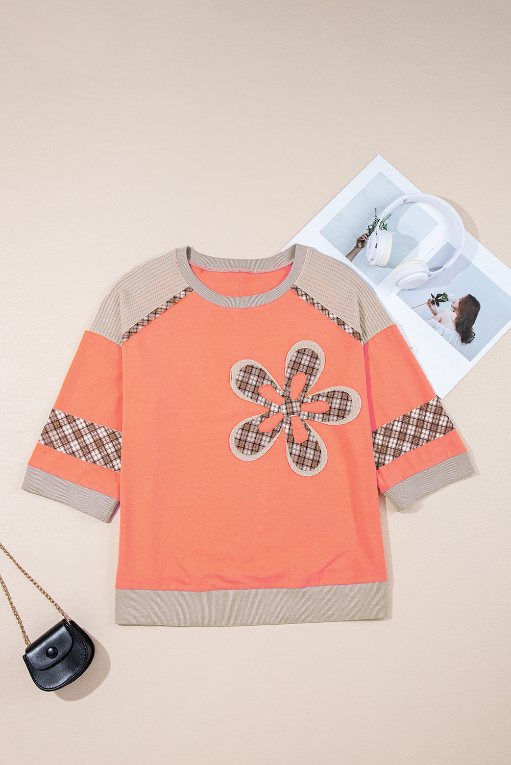 Orange Patchwork Flower Top