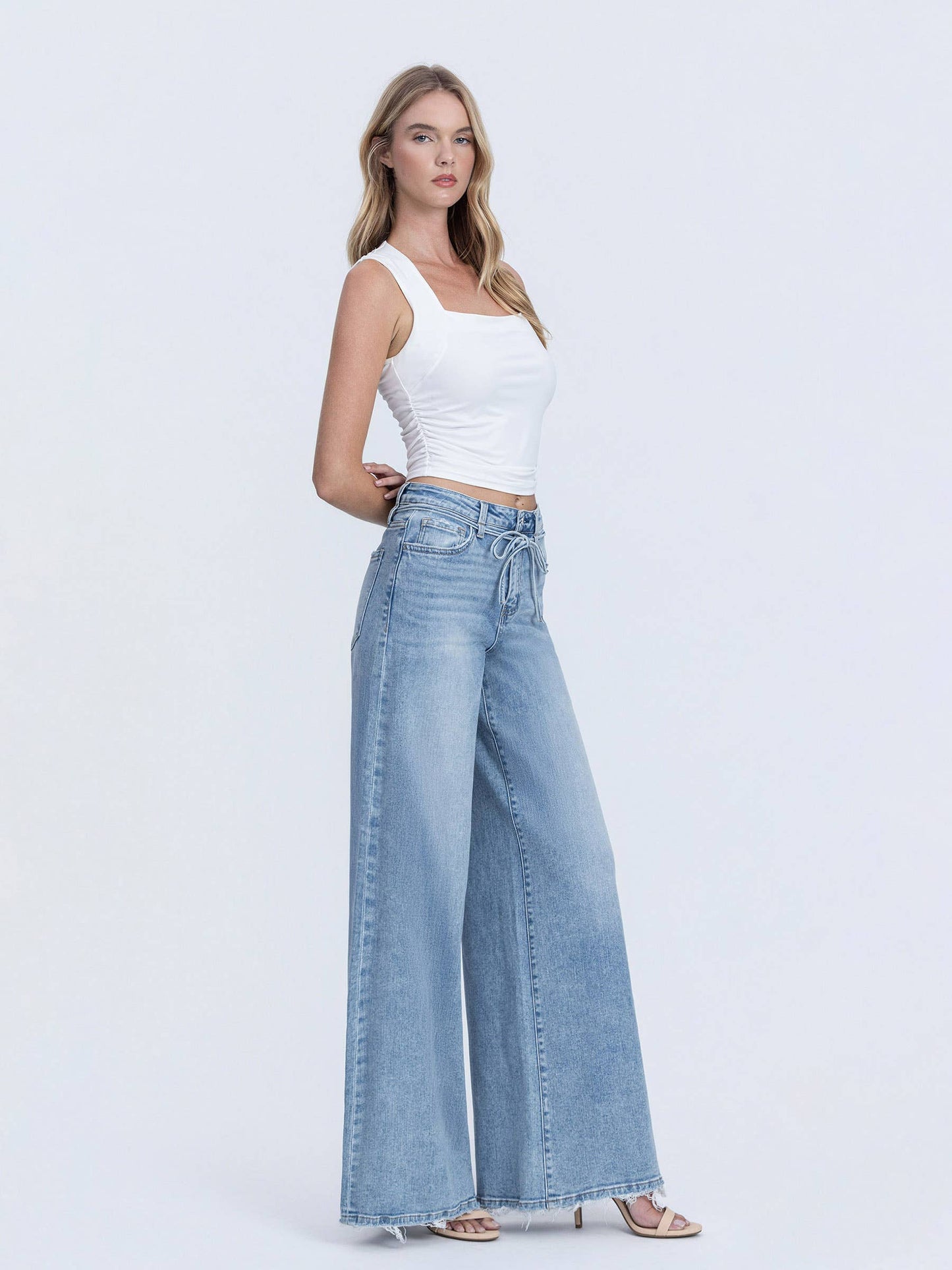 SUPER HIGH RISE DRAWSTRING WAIST PALAZZO JEANS