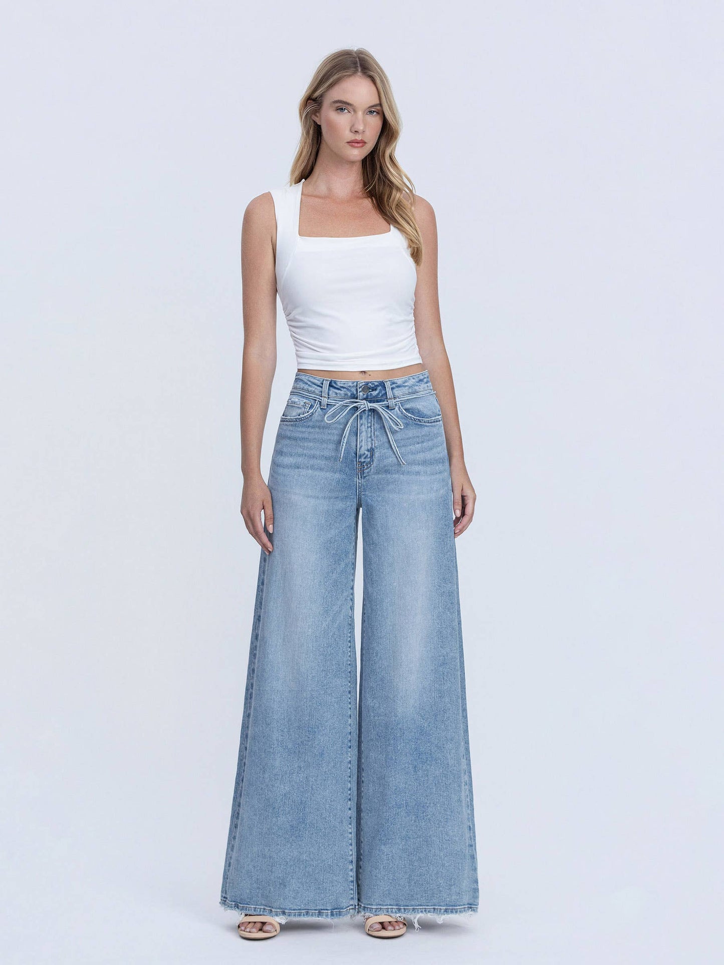SUPER HIGH RISE DRAWSTRING WAIST PALAZZO JEANS