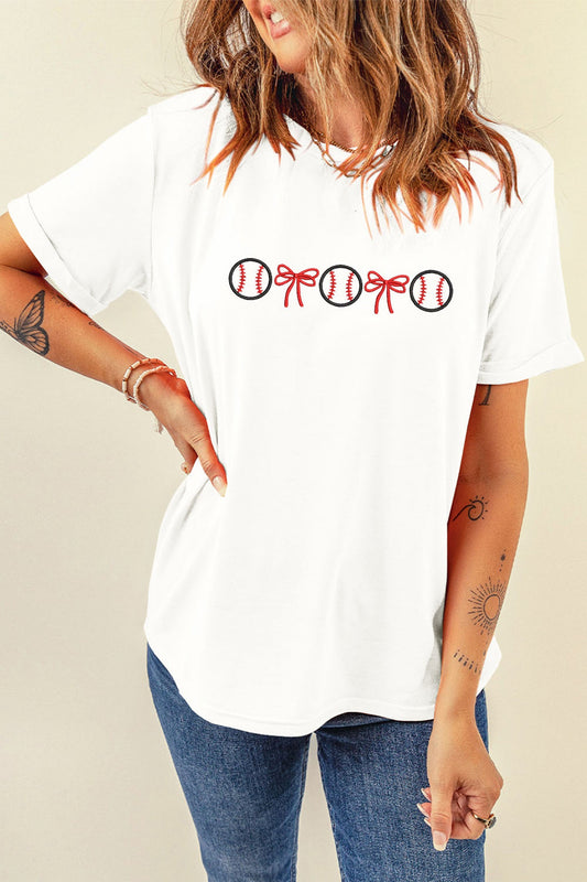 Baseballs & Bows Embroidered Top RTS