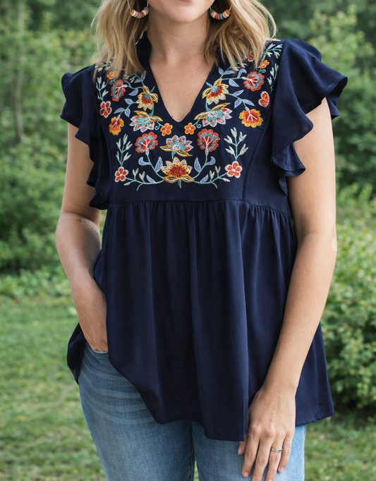 Blooming Ruffled Embroidery Blouse RTS