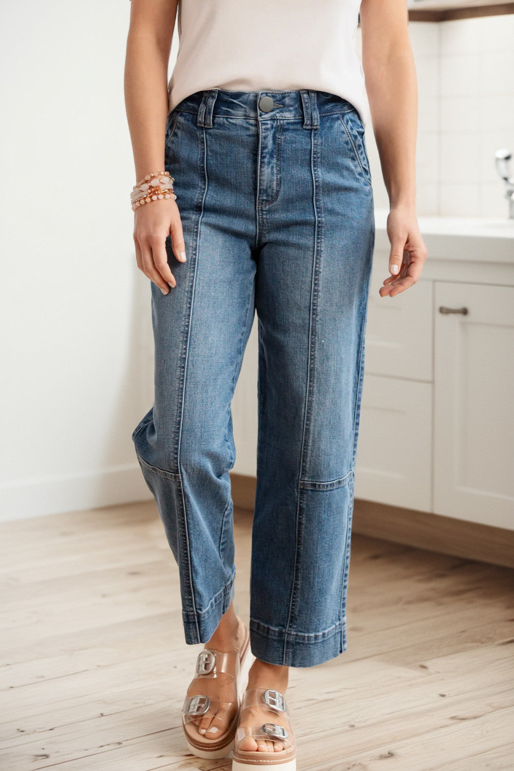 Blue Exposed Stitching Pants