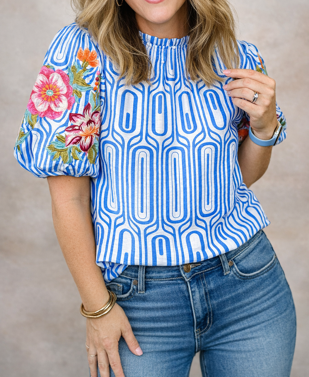 Porcelain Petal Embroidered Sleeve Blouse RTS