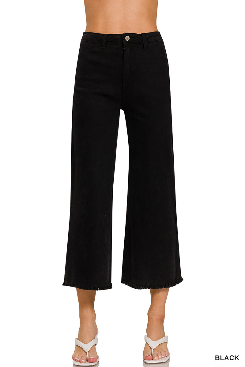 Zenana Cropped Frayed Hem Straight Jeans