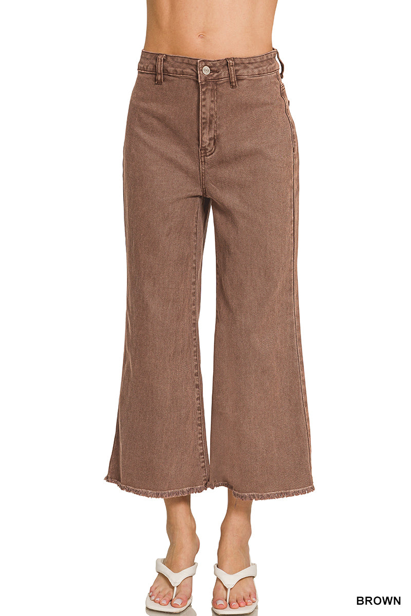Zenana Cropped Frayed Hem Straight Jeans
