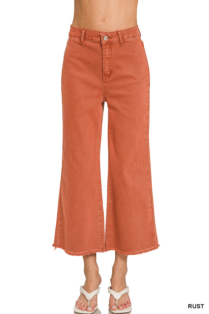 Zenana Cropped Frayed Hem Straight Jeans