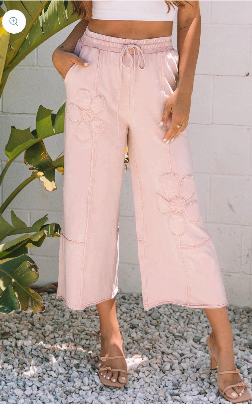 Pink flower mineral wash pants