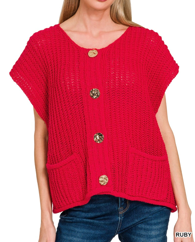 Zenana Button Sweater Vest