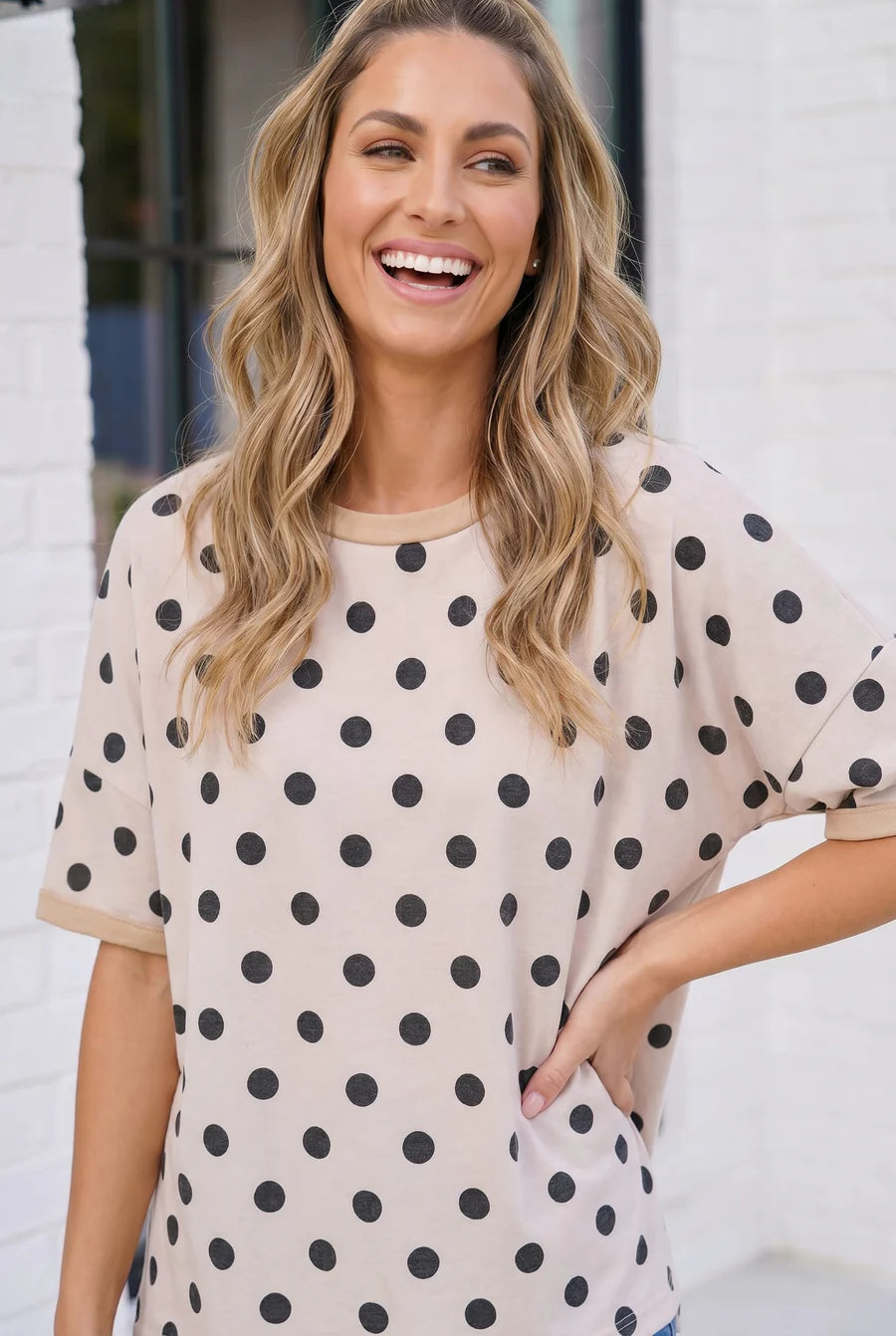 Ivory and Black Polka Dot Oversized Top