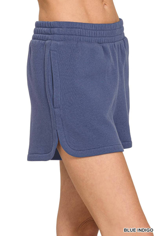 Zenana Fleece Shorts – Blue Indigo