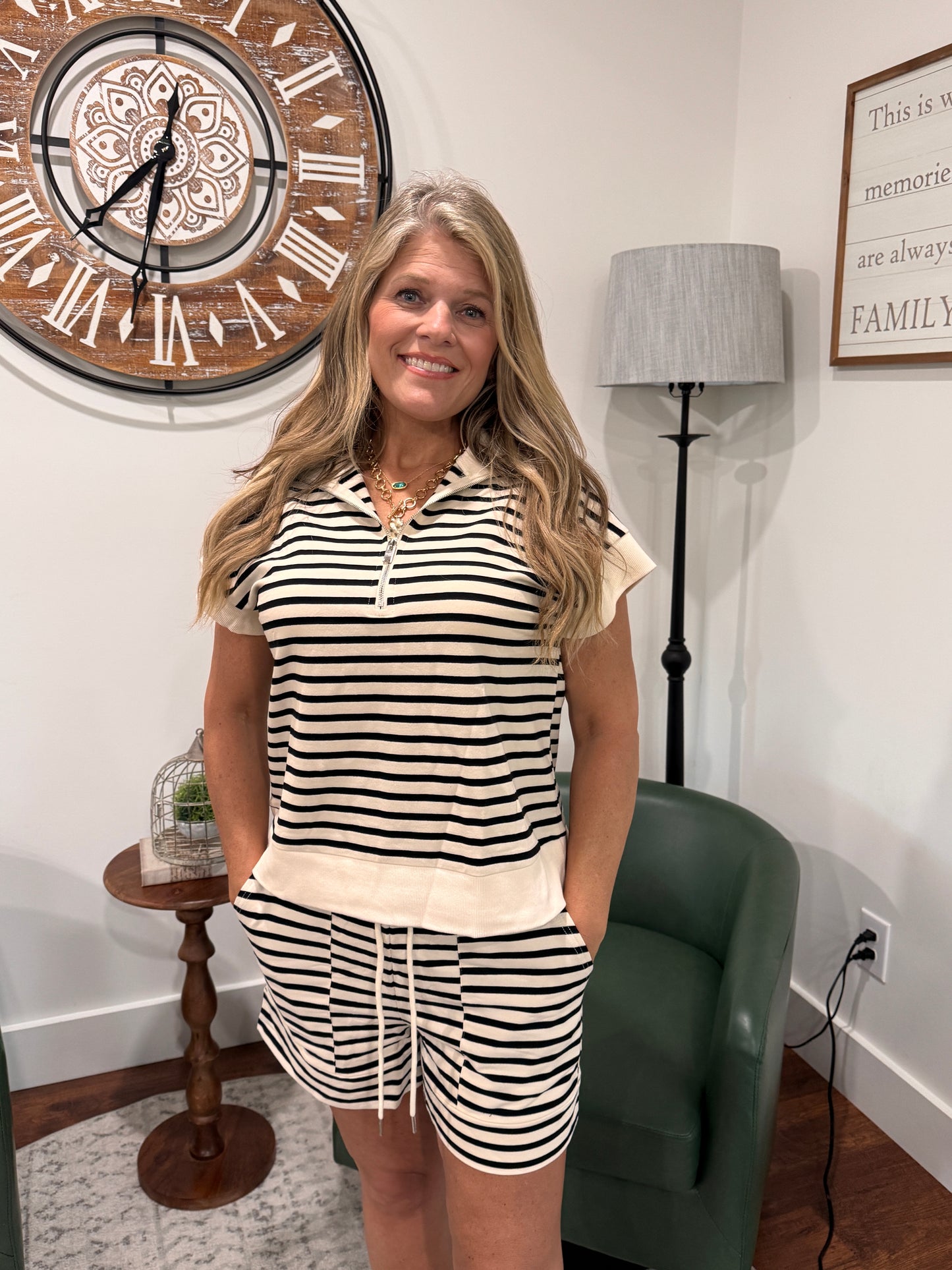Black striped ribbed polo