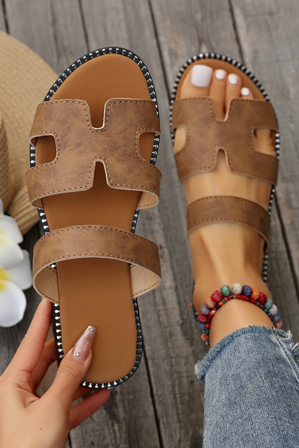 Brown H Cutout Sandals