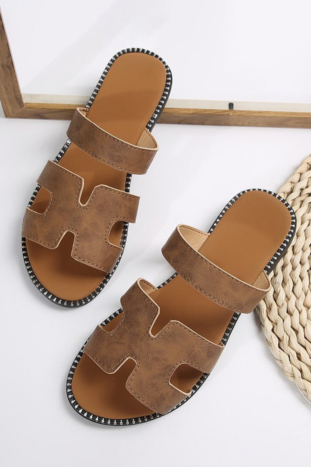 Brown H Cutout Sandals