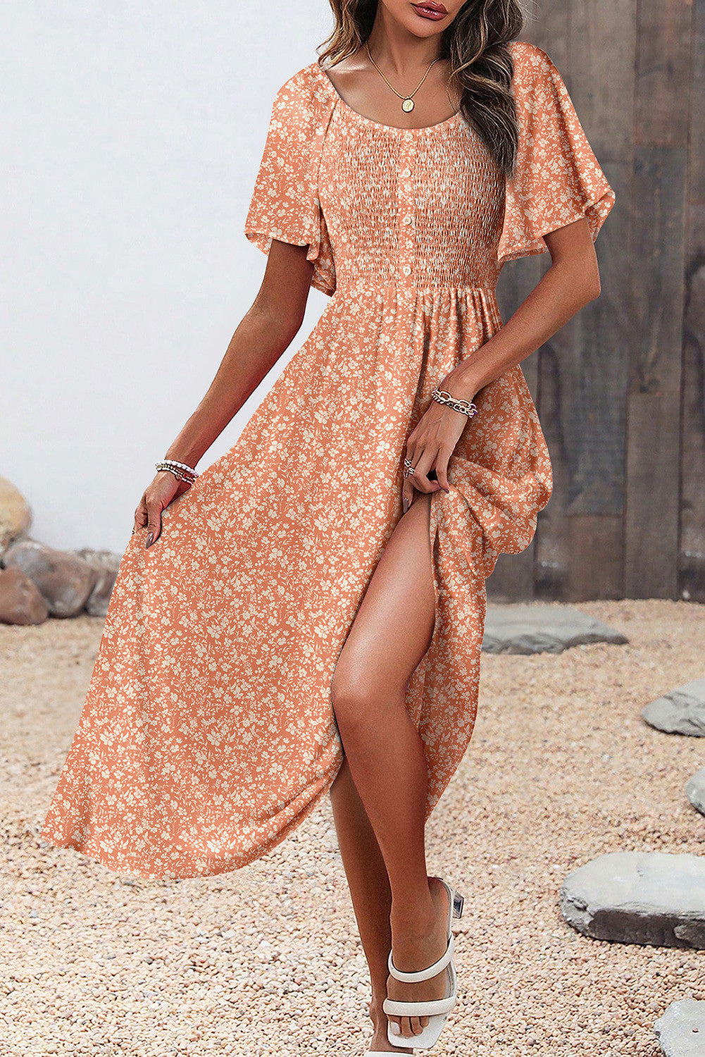 Pink Floral Smocked Dress