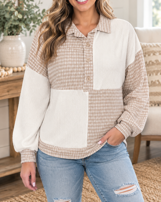 Cozy Plaid Patchwork Blouse