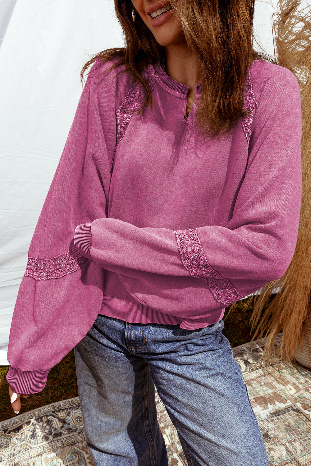 Lace Mineral Wash Baggy Sweatshirt