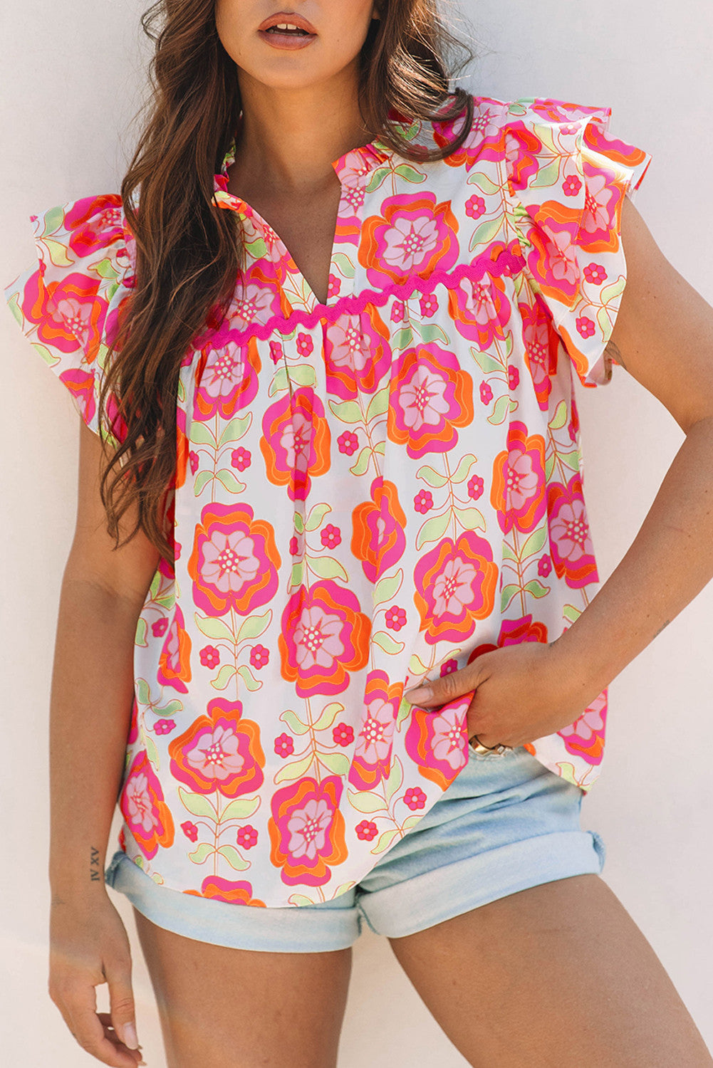 Rose Ric Rac Ruffled Loose Blouse