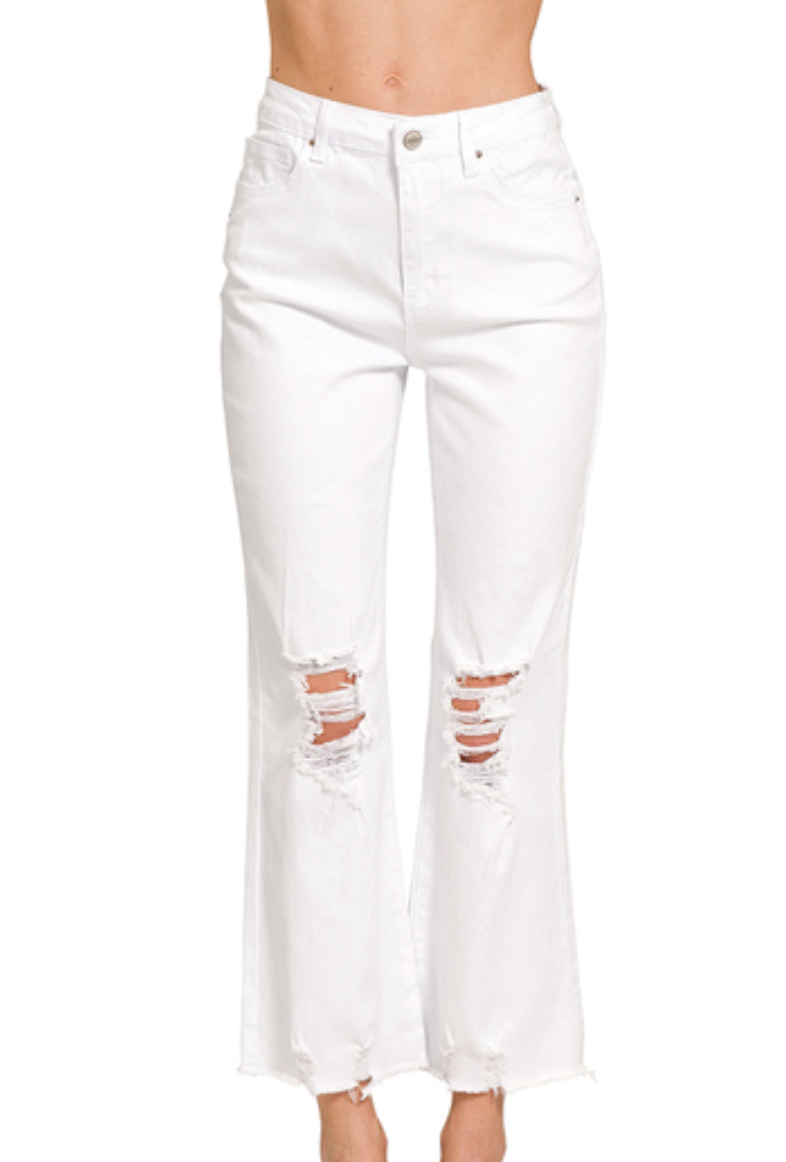 Zenana Distressed Straight Pants