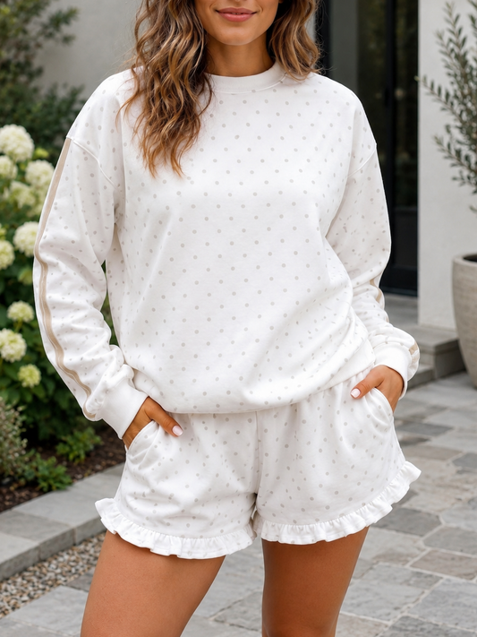 White Polka Dot Casual Scalloped Set