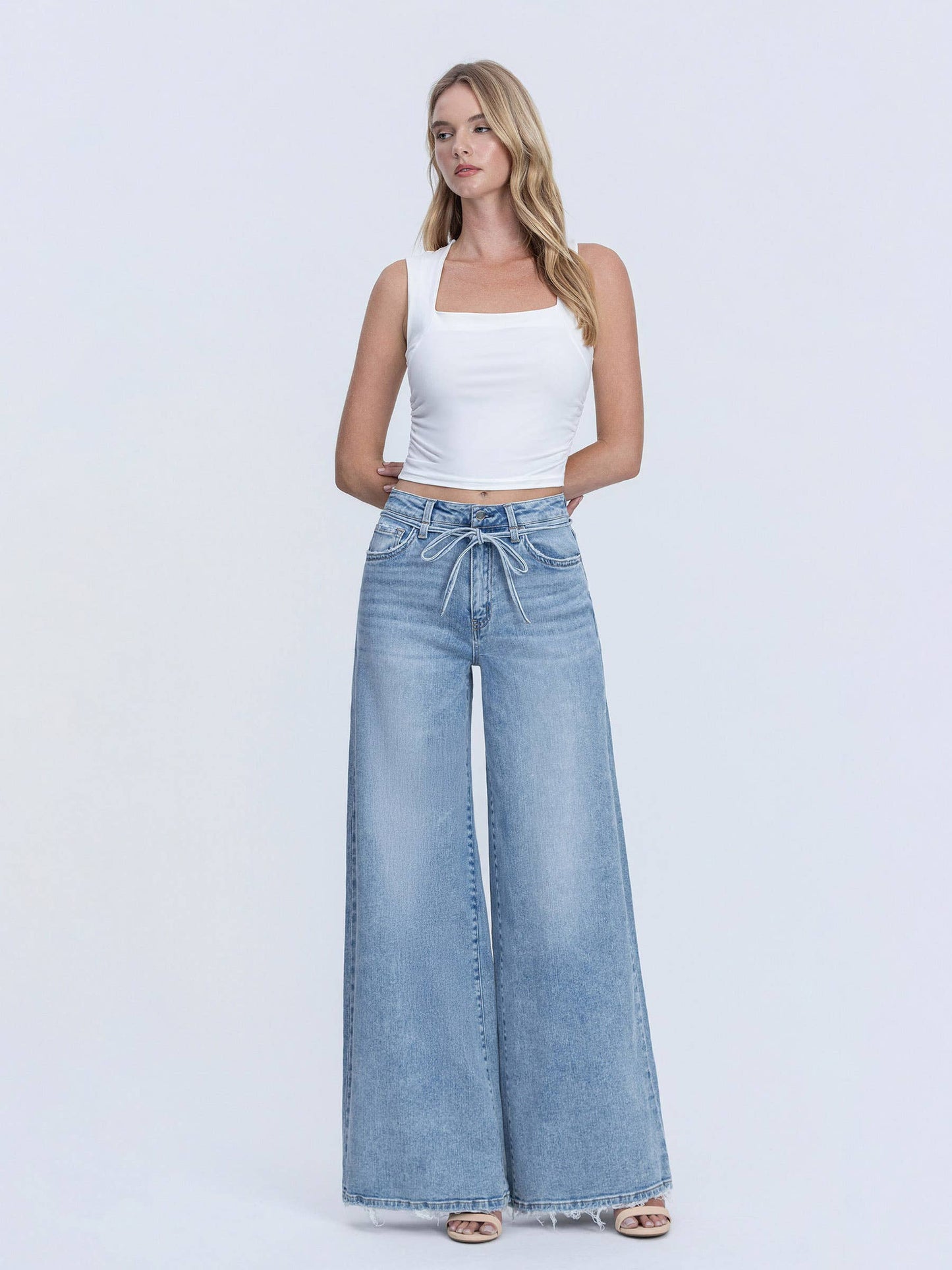 SUPER HIGH RISE DRAWSTRING WAIST PALAZZO JEANS