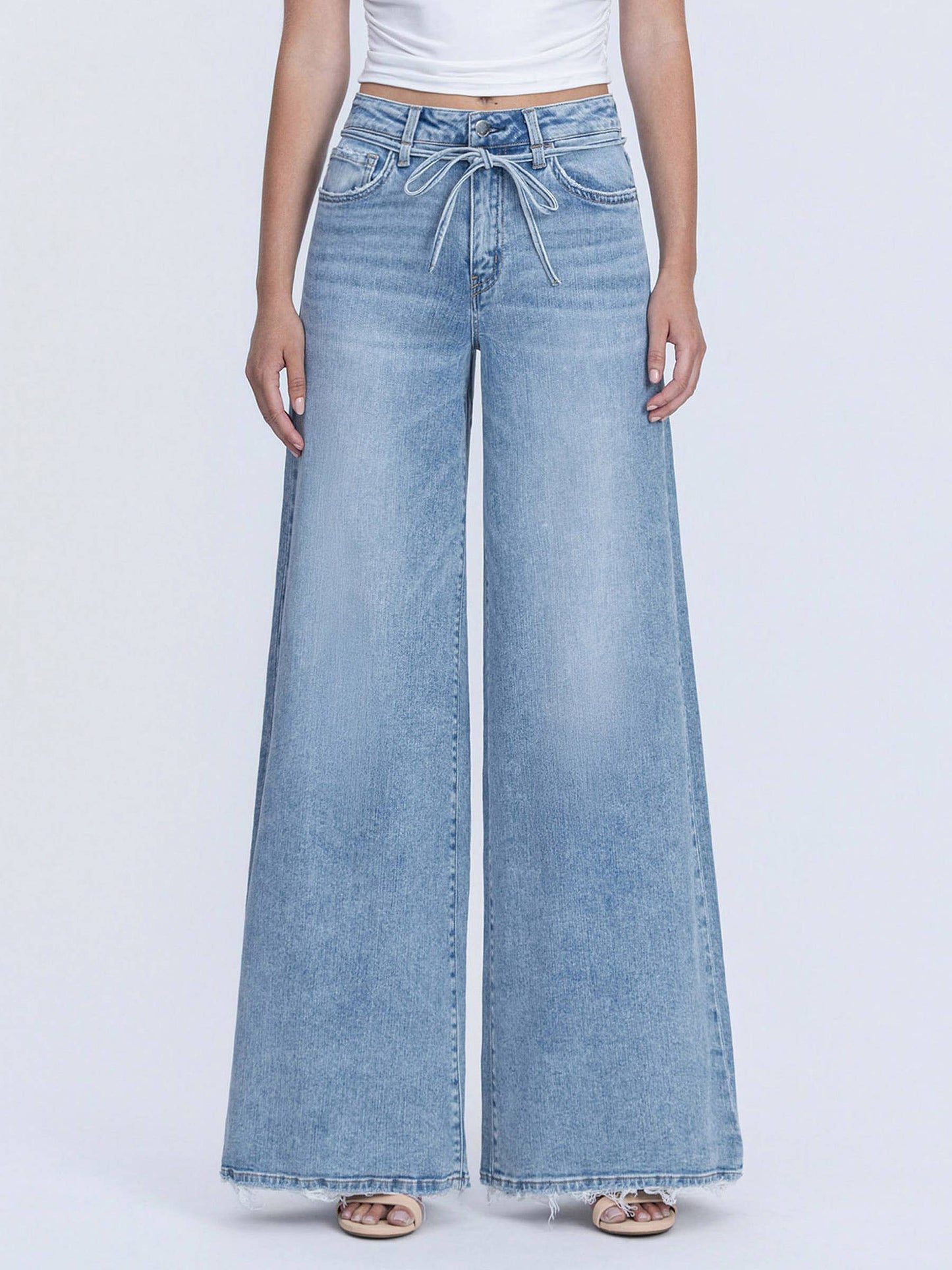 SUPER HIGH RISE DRAWSTRING WAIST PALAZZO JEANS