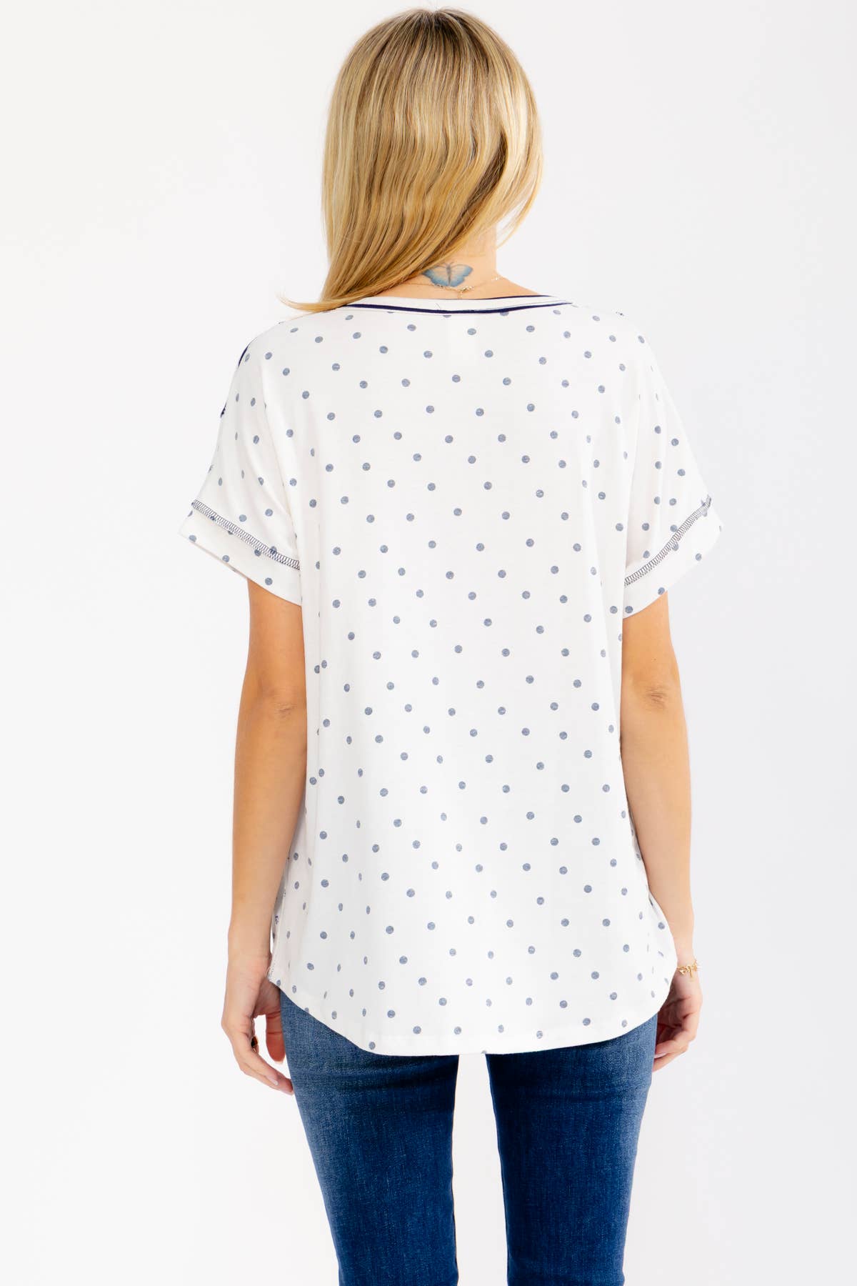 Mixed Print Contrast Henley Top