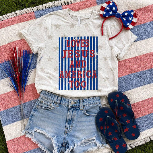 Loves Jesus And America Too Puff Tee