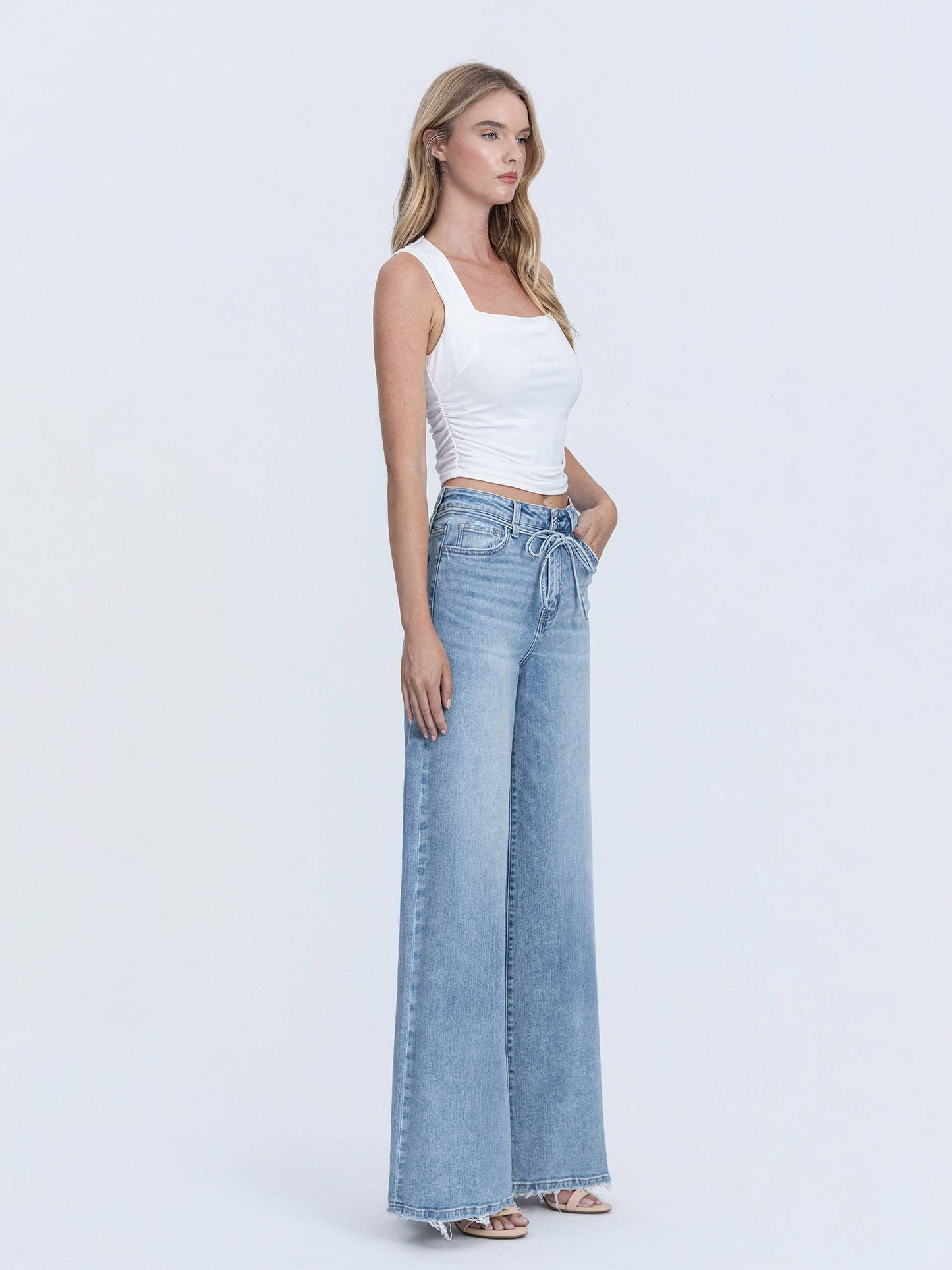 SUPER HIGH RISE DRAWSTRING WAIST PALAZZO JEANS